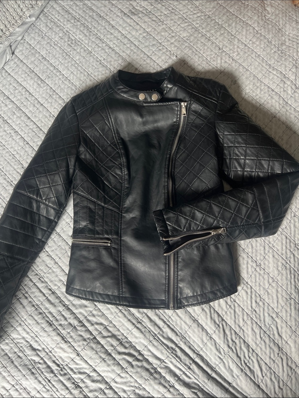 Theory Black Quilted Leather Moto Jacket